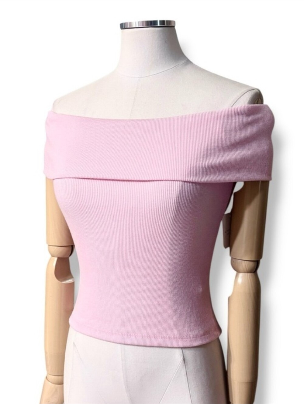 ALTAR’D STATE Pink Fine Ribbed Fold Over Off The Shoulder Top Size XXS NEW